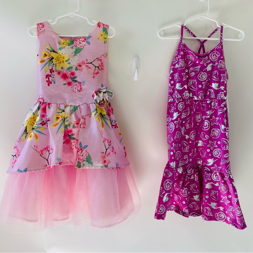 NWT Set of TWO Dresses girls kids toddler size 7 Disney floral mermaid seashell